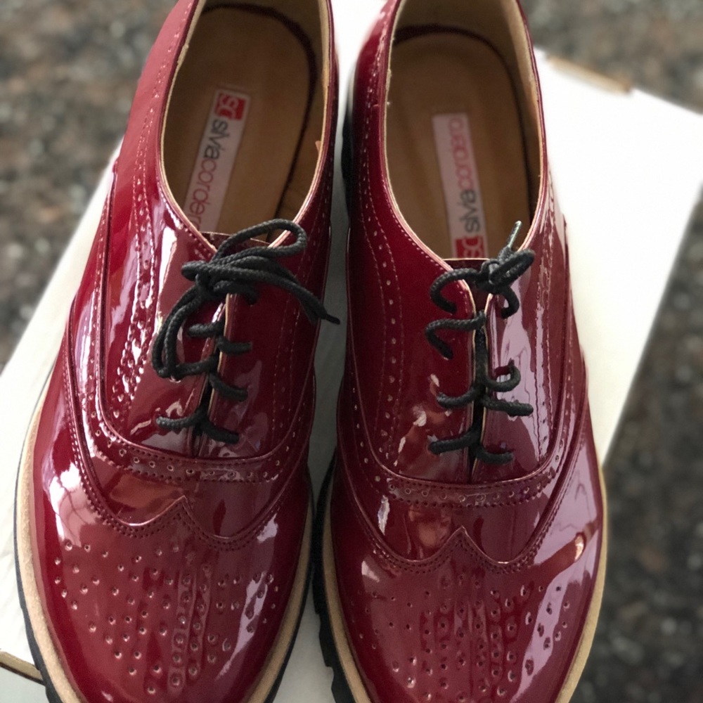 Burgundy color chunky oxfords - Picture 4 of 7